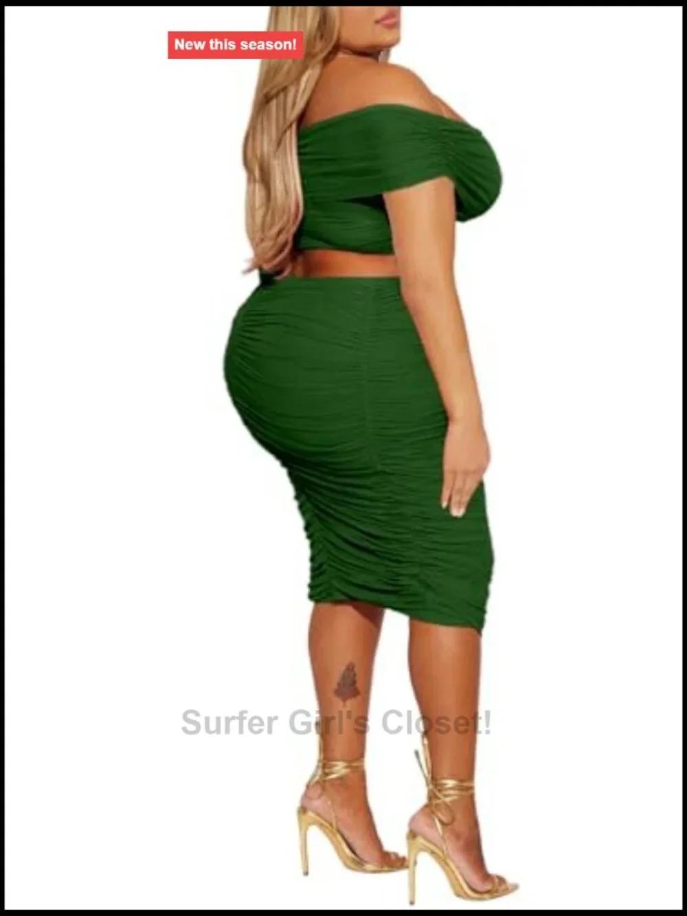 2 Piece Skirt Set Sexy Mesh Ruched Bodycon Tube Top Cocktail Party Midi Dress